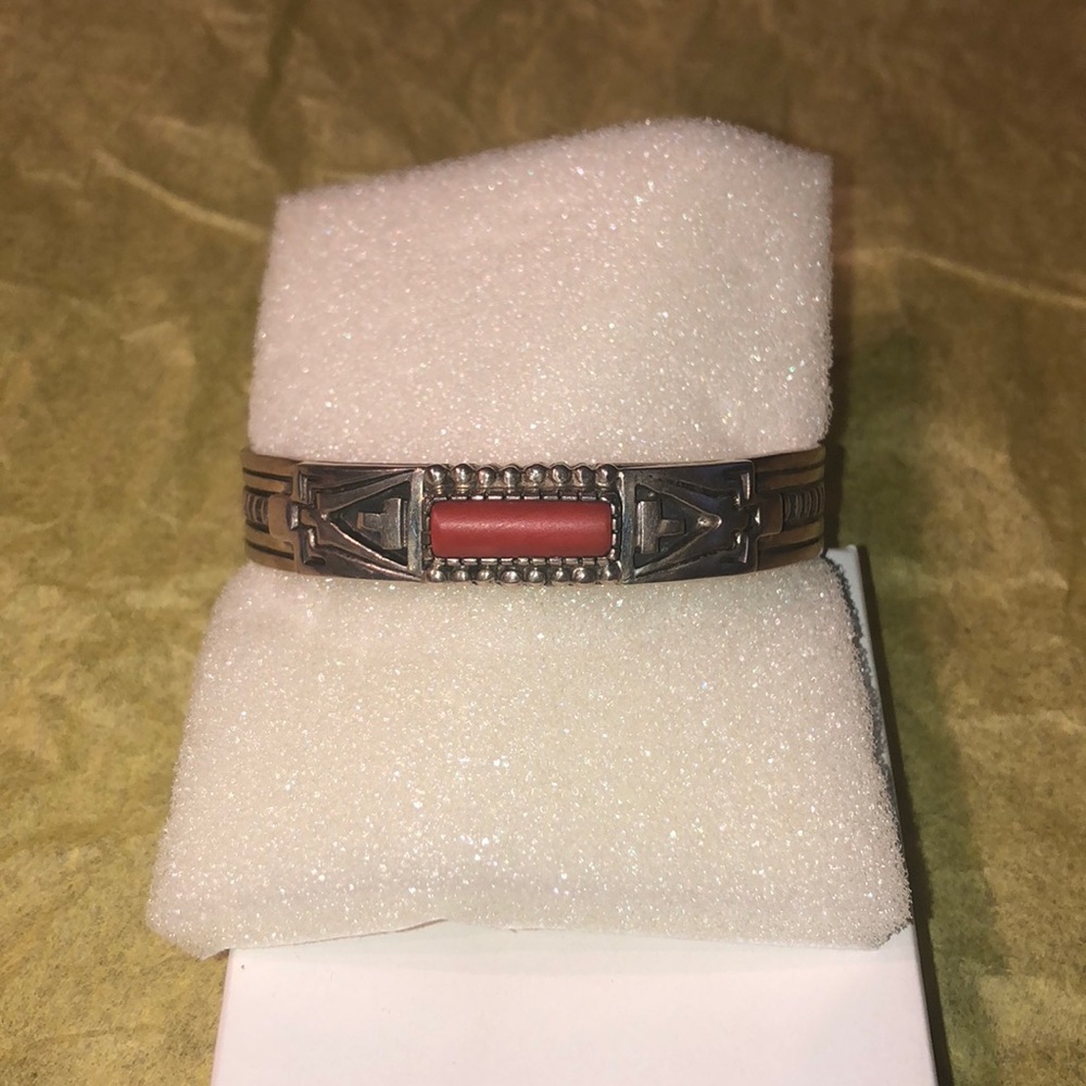 Sterling Silver Navajo Red Coral cuff bracelet